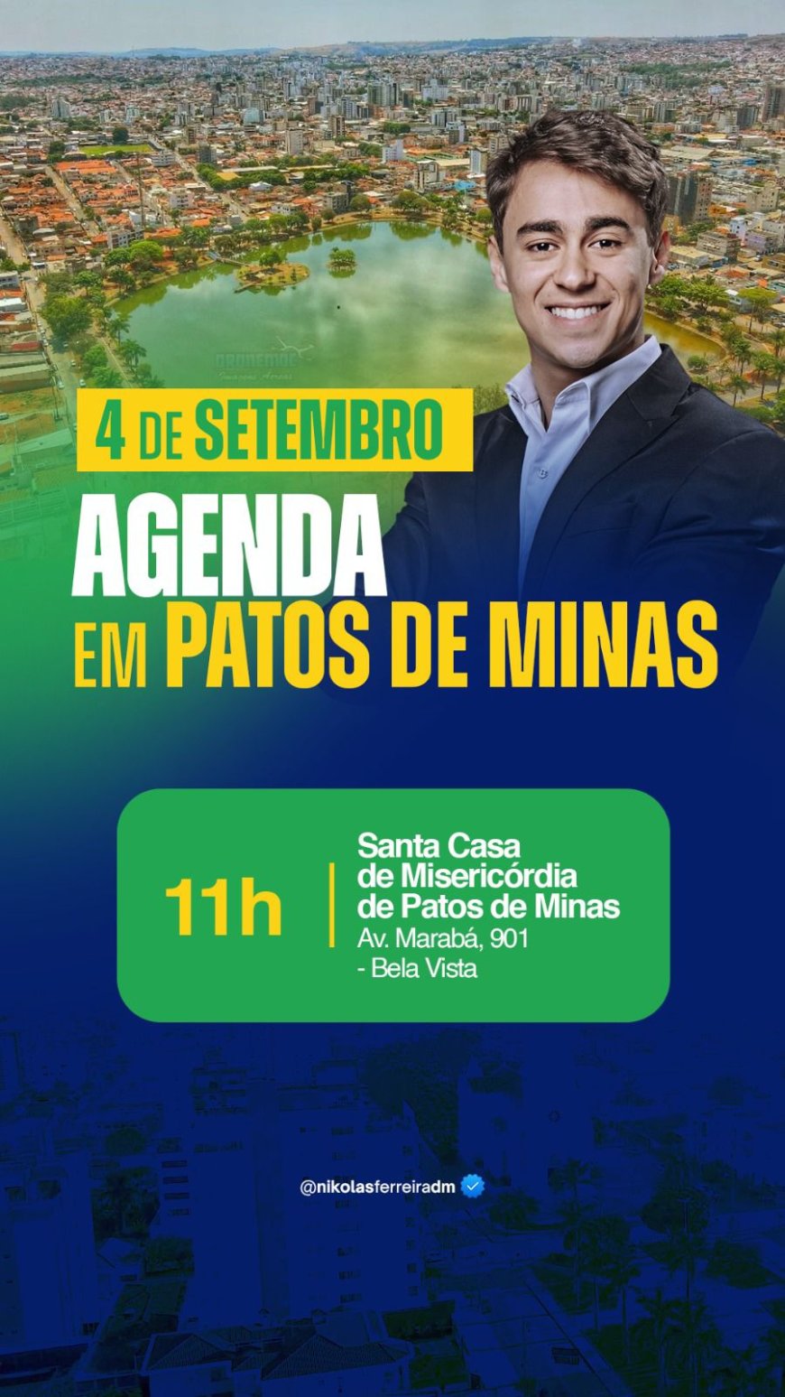 Nikolas Ferreira visita Patos de Minas e realizará a entrega simbólica no valor de R$ 2 milhões para a Santa Casa
