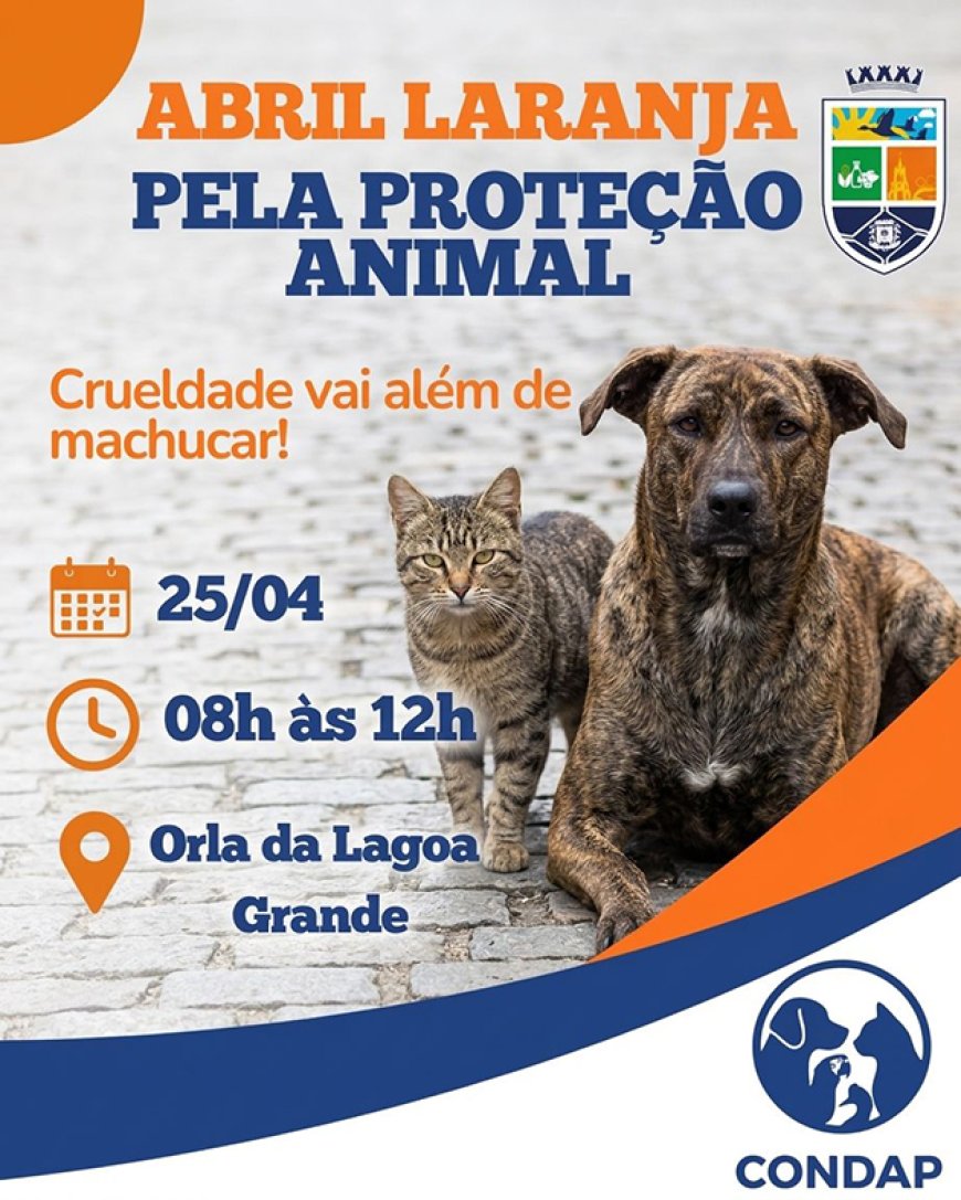 Abril Laranja: Patos de Minas contra maus-tratos aos animais . Ato acontecerá na manhã de sábado, 25 de abril, na orla da Lagoa Grande